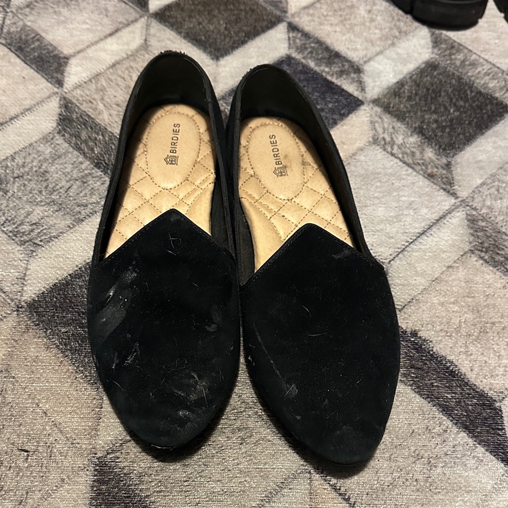 Birdies Classic Black Suede Flats